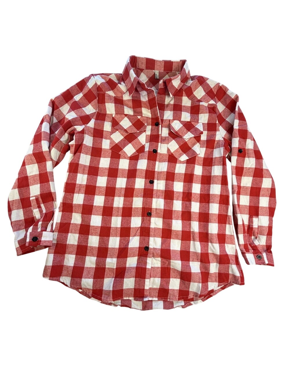 Zeagoo Flannel Shirt Womens Large Red Plaid Long Sleeve Button Front Casual